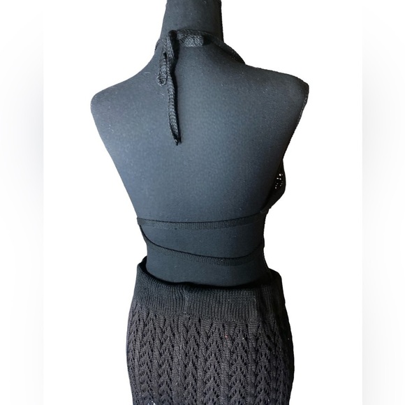 Crochet 2 pc Set Black Top & Stretchy Wide Leg Crochet Pants … - Picture 9 of 16